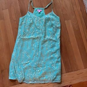 Lily Pulitzer mint green and gold silk dress. Xs great used condition